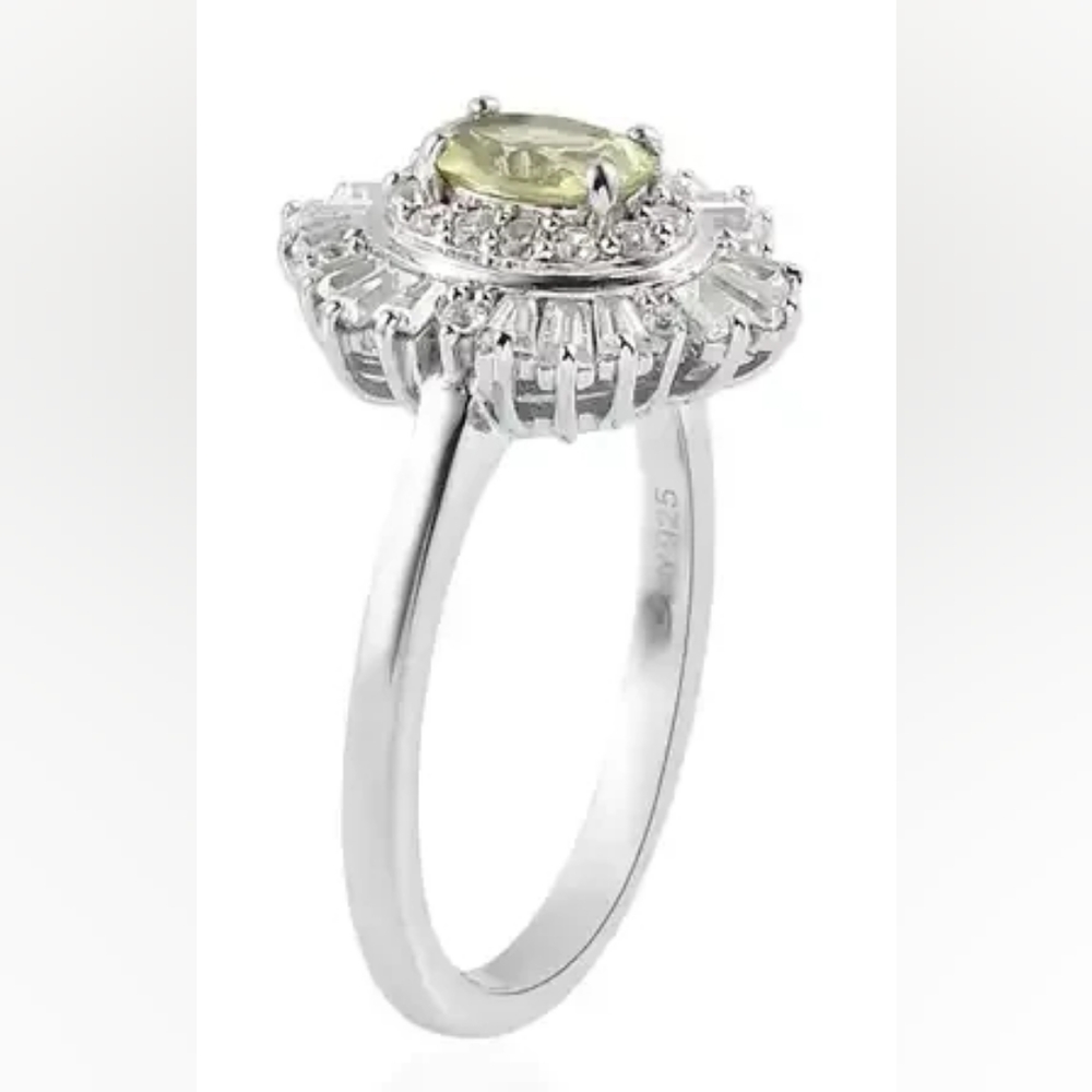 Natural Chrysoberyl and White Zircon Ring in Platinum Over Sterling Silver - Picture 4 of 6